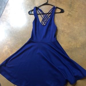 Blue skater style dress with cris cross back